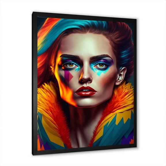 Designart Colorful Sensual Woman In Fur Coat IV Framed Wall Art