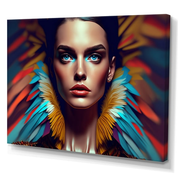 Designart Colorful Sensual Woman In Fur Coat IX Canvas Wall Art