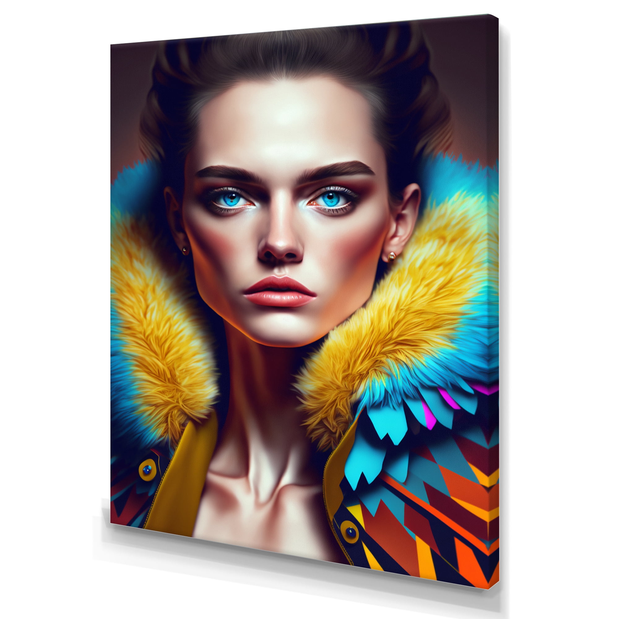 Designart Colorful Sensual Woman In Fur Coat V Canvas Wall Art