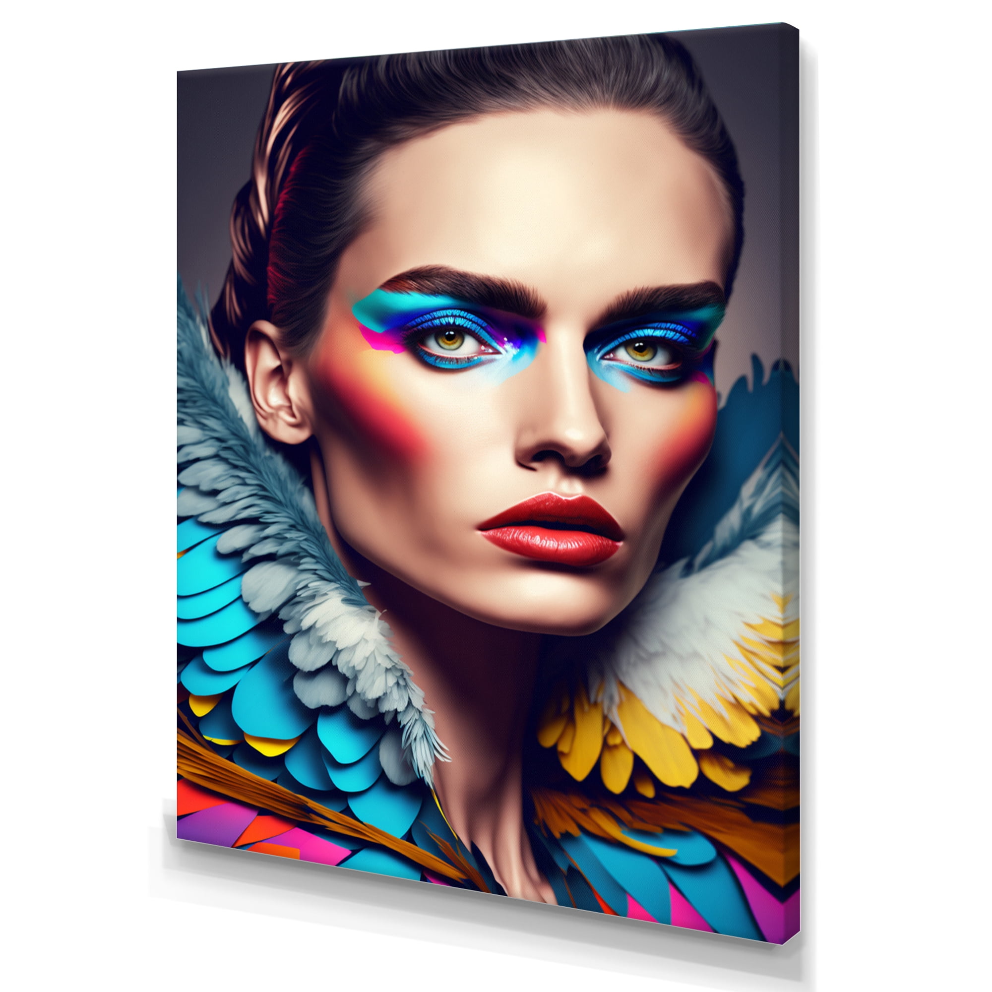 Designart Colorful Sensual Woman In Fur Coat VI Canvas Wall Art