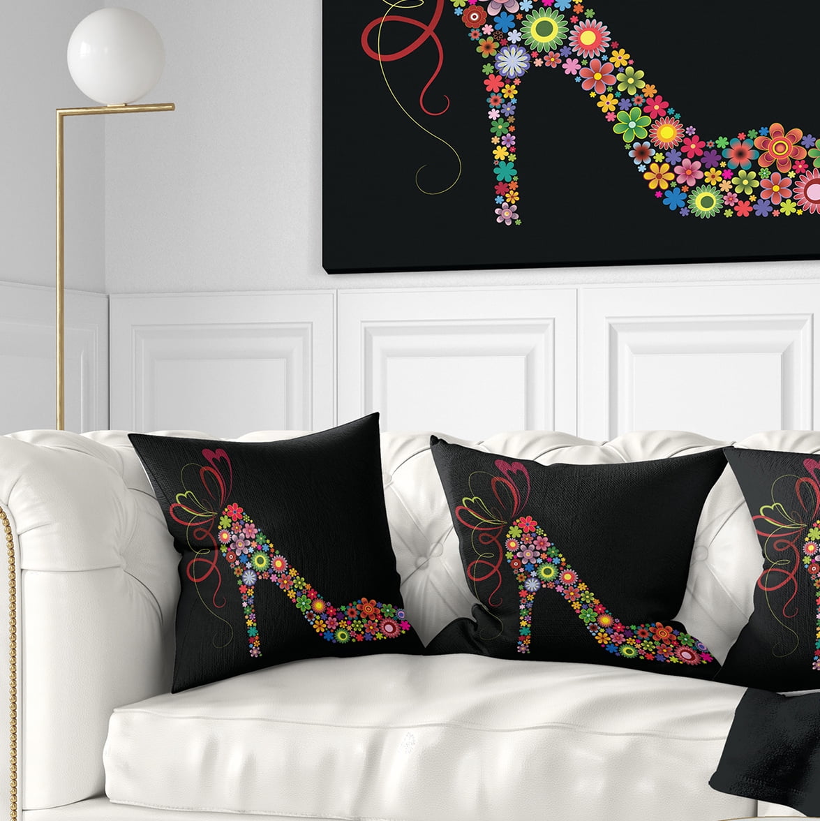 Designart Colorful Shoe with a Bow - Abstract Throw Pillow - 18x18