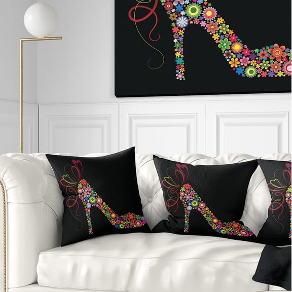 Designart Colorful Shoe with a Bow - Abstract Throw Pillow - 18x18