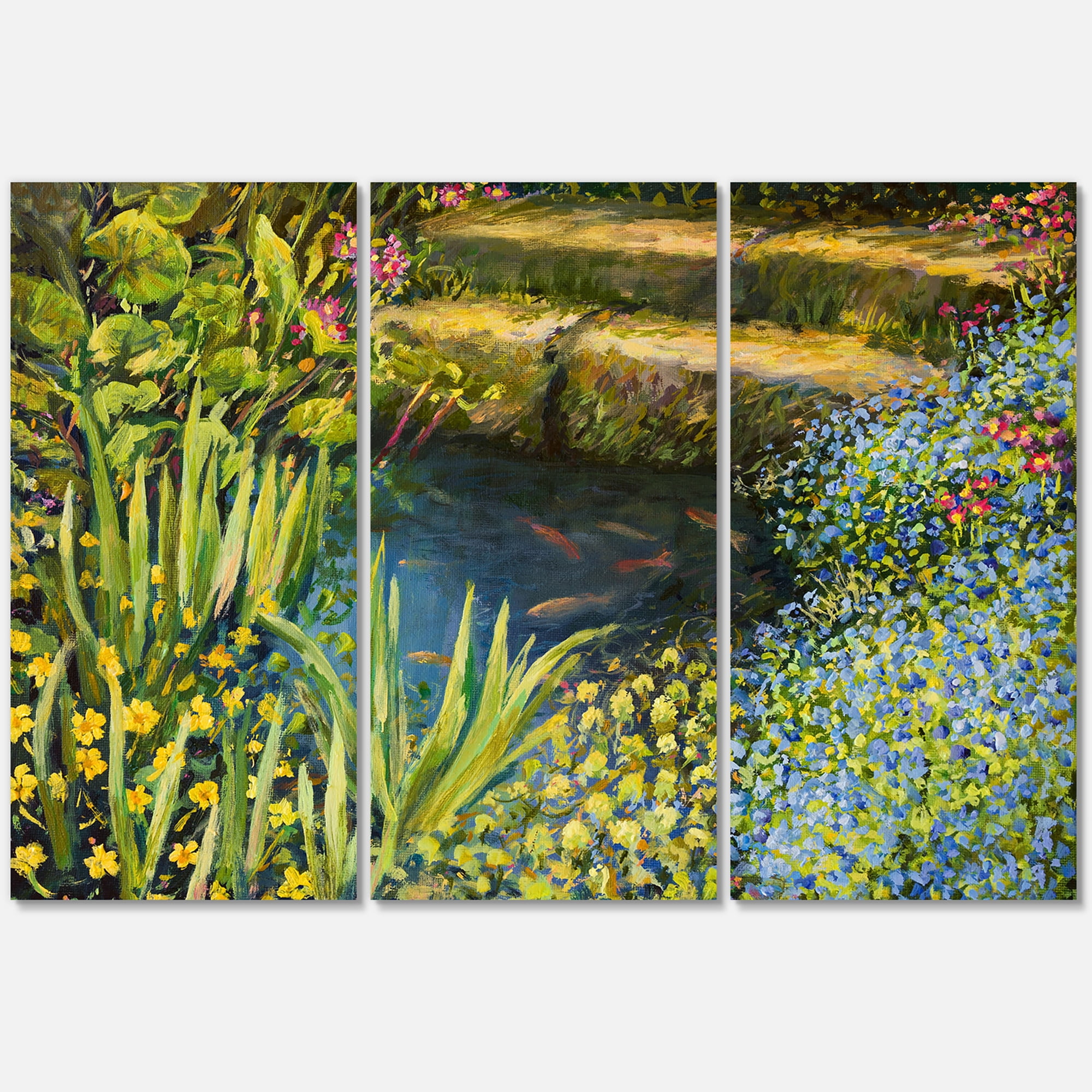 Designart ' Colorful Silence Flowers At The Lake Side ' Lake House Canvas Wall Art Print
