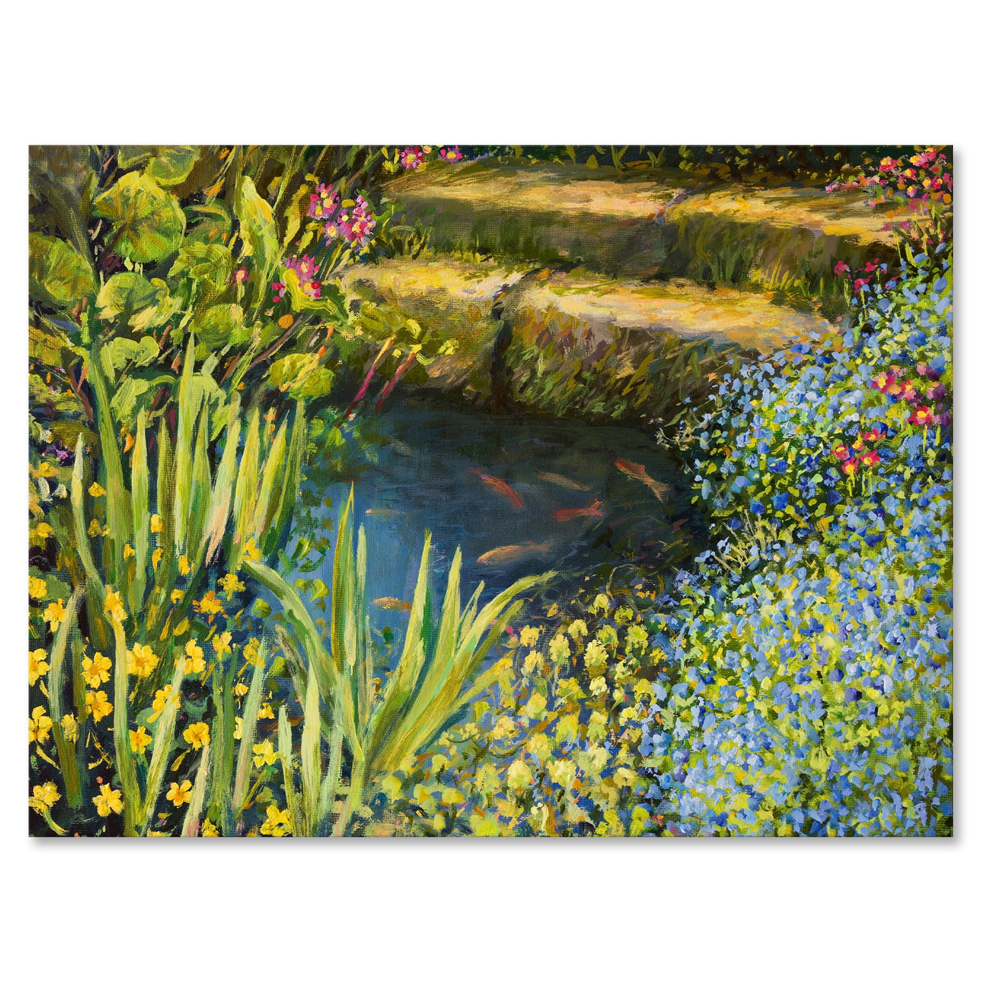 Designart ' Colorful Silence Flowers At The Lake Side ' Lake House Canvas Wall Art Print