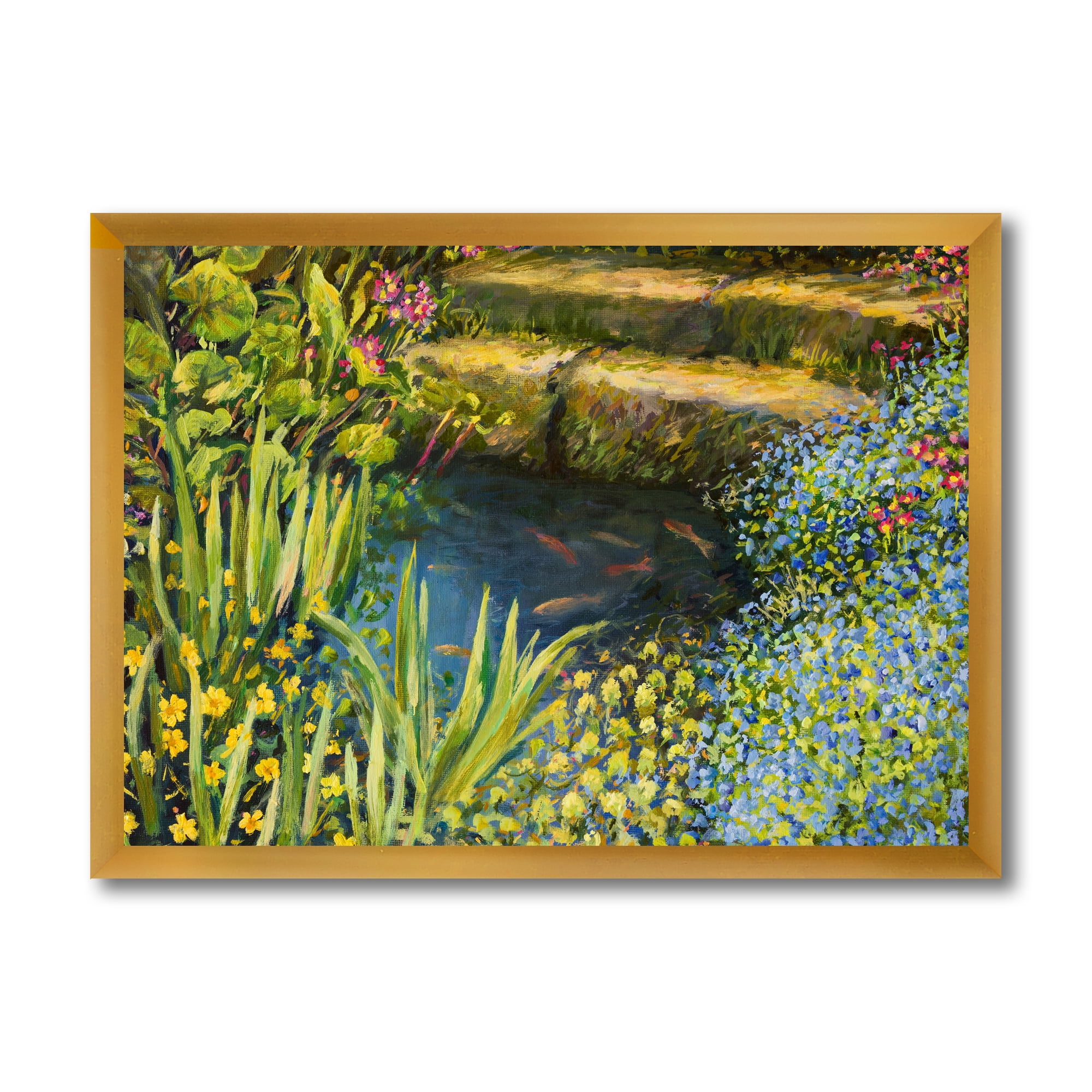 Designart 'Colorful Silence Flowers At The Lake Side' Lake House Framed Art Print