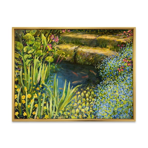 Designart 'Colorful Silence Flowers At The Lake Side' Lake House Framed Canvas Wall Art Print