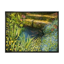 Designart 'Colorful Silence Flowers At The Lake Side' Lake House Framed Canvas Wall Art Print