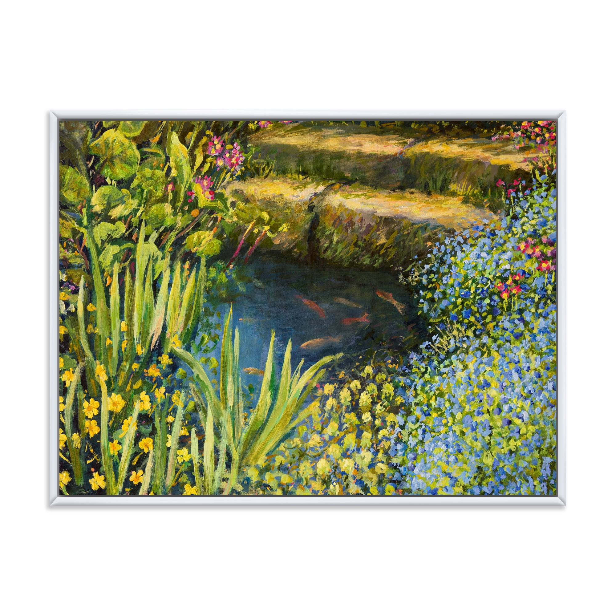Designart 'Colorful Silence Flowers At The Lake Side' Lake House Framed Canvas Wall Art Print