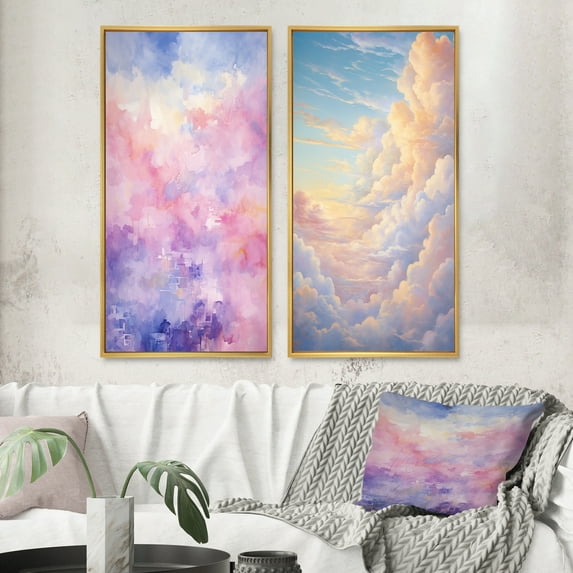 Designart "Colorful Sky Photo Skyline Charm I" Sky Framed Wall Art Set Of 2 - Multi-Color Landscapes Frame Gallery Set For Office Decor