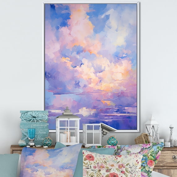 Designart "Colorful Sky Photo Skyline Charm II" Landscape & Nature Floater Framed Wall Art Living Room