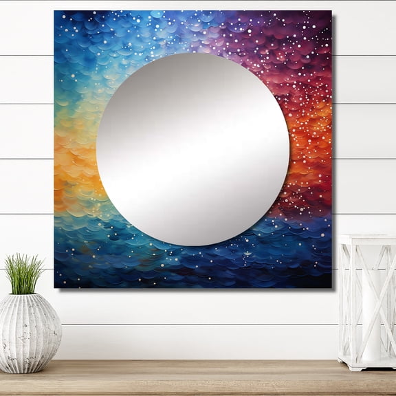 Designart "Colorful Sky Photo delicate Illusion III" Pointillism Multi-Color Large Square Mirror - Square Bedroom Mirror Printed Wall Decor - Traditional Square Printed Wall Mirror Art