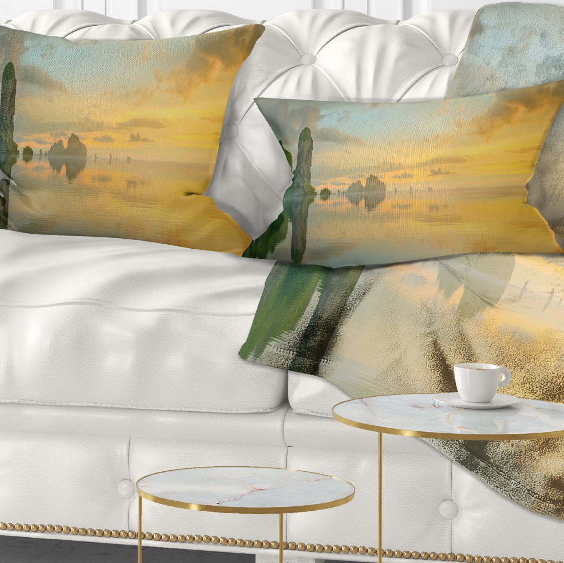 Designart Colorful Sky and Board on Beach - Seascape Throw Pillow - 12x20