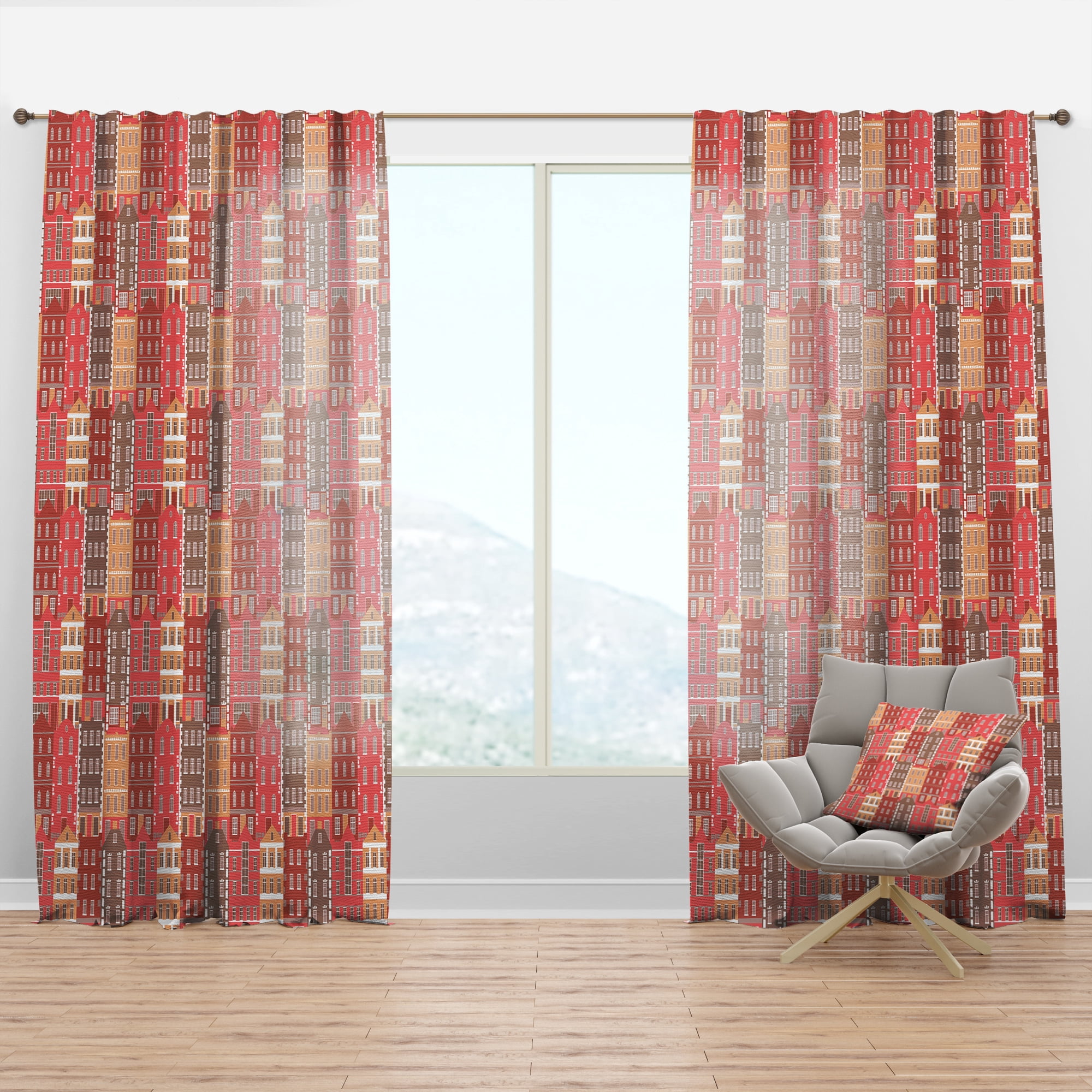 Designart 'Colorful Sotoies Houses' Mid-Century Modern Curtain Panel