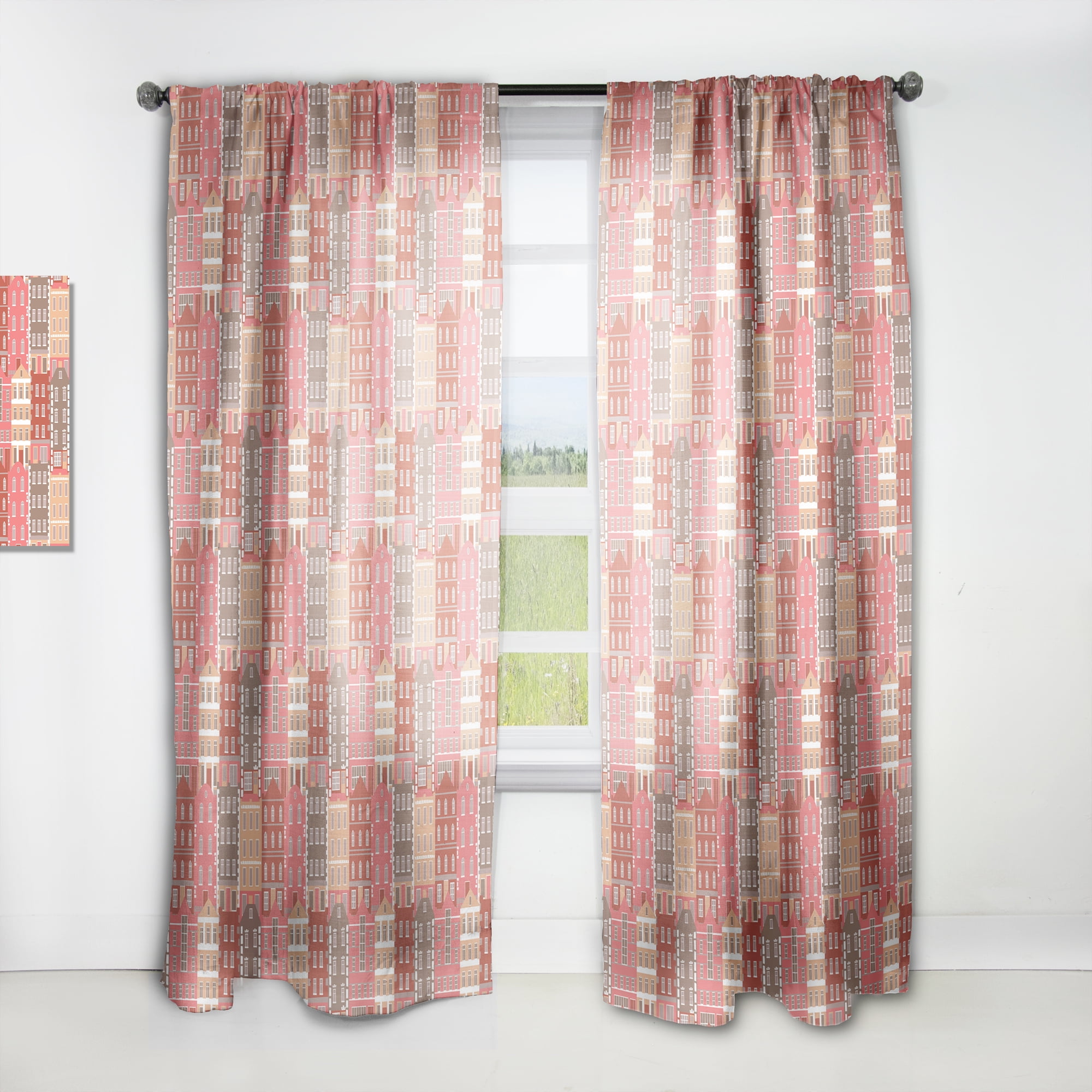 Designart 'Colorful Sotoies Houses' Mid-Century Modern Curtain Panel