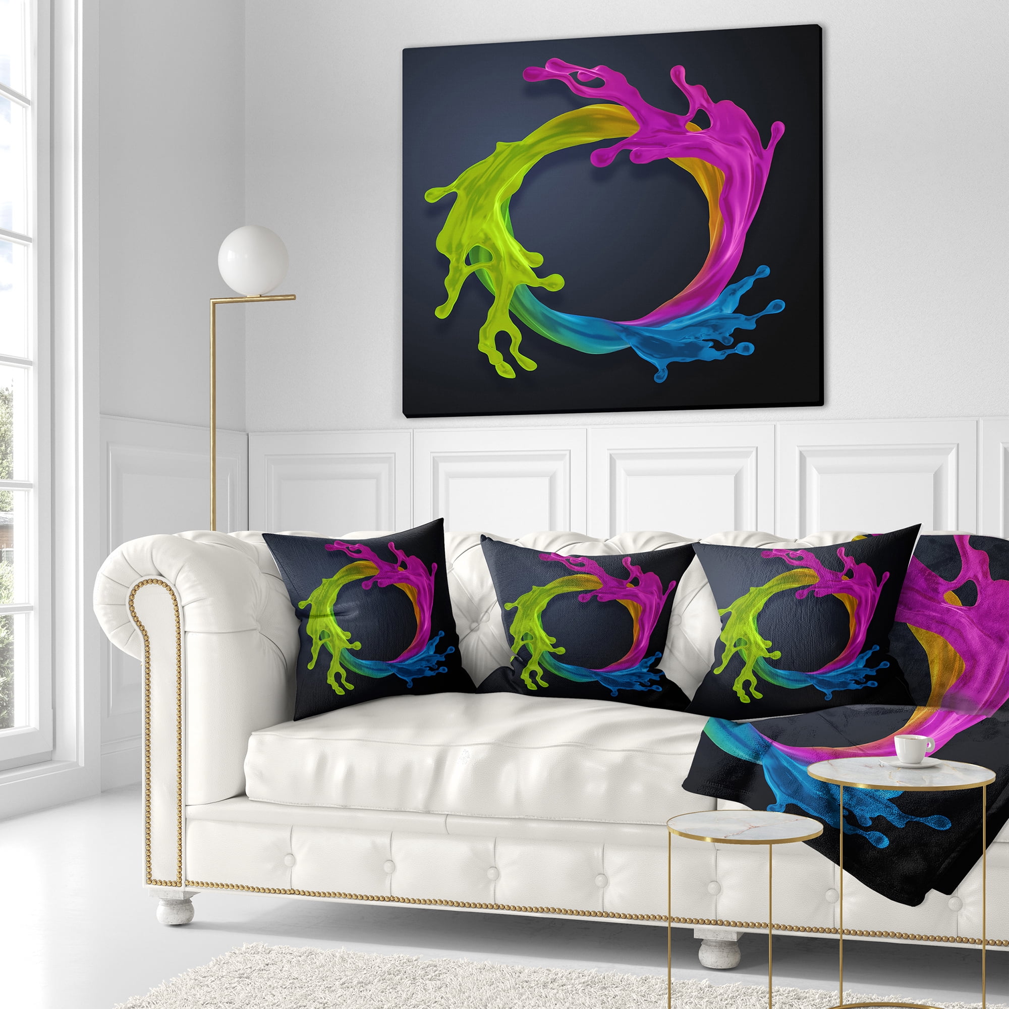 Designart Colorful Splash Round - Abstract Throw Pillow - 18x18