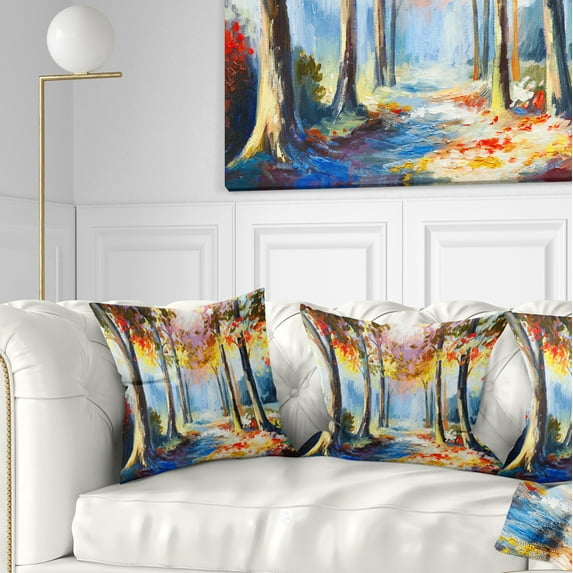 Designart Colorful Spring Forest - Landscape Printed Throw Pillow - 16x16