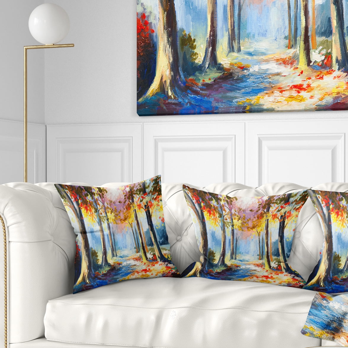 Designart Colorful Spring Forest - Landscape Printed Throw Pillow - 18x18