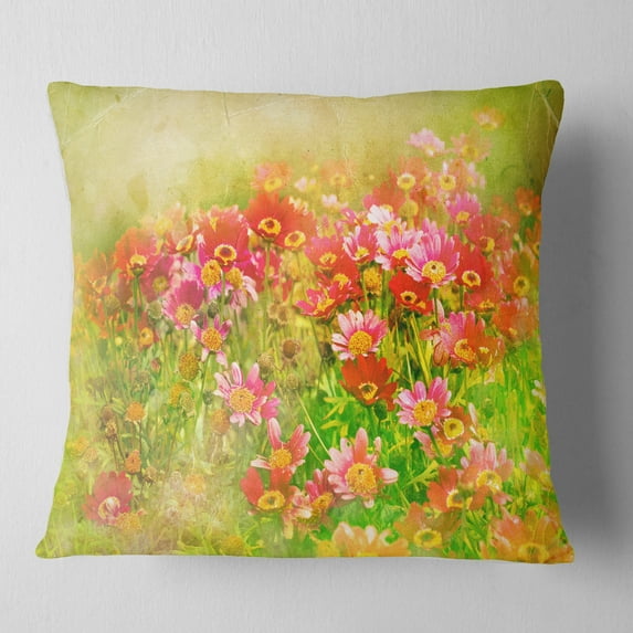 Designart Colorful Spring Garden with Flowers - Floral Throw Pillow - 18x18