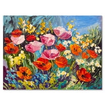 Designart ' Colorful Spring Poppies In Field ' Traditional Canvas Wall Art Print