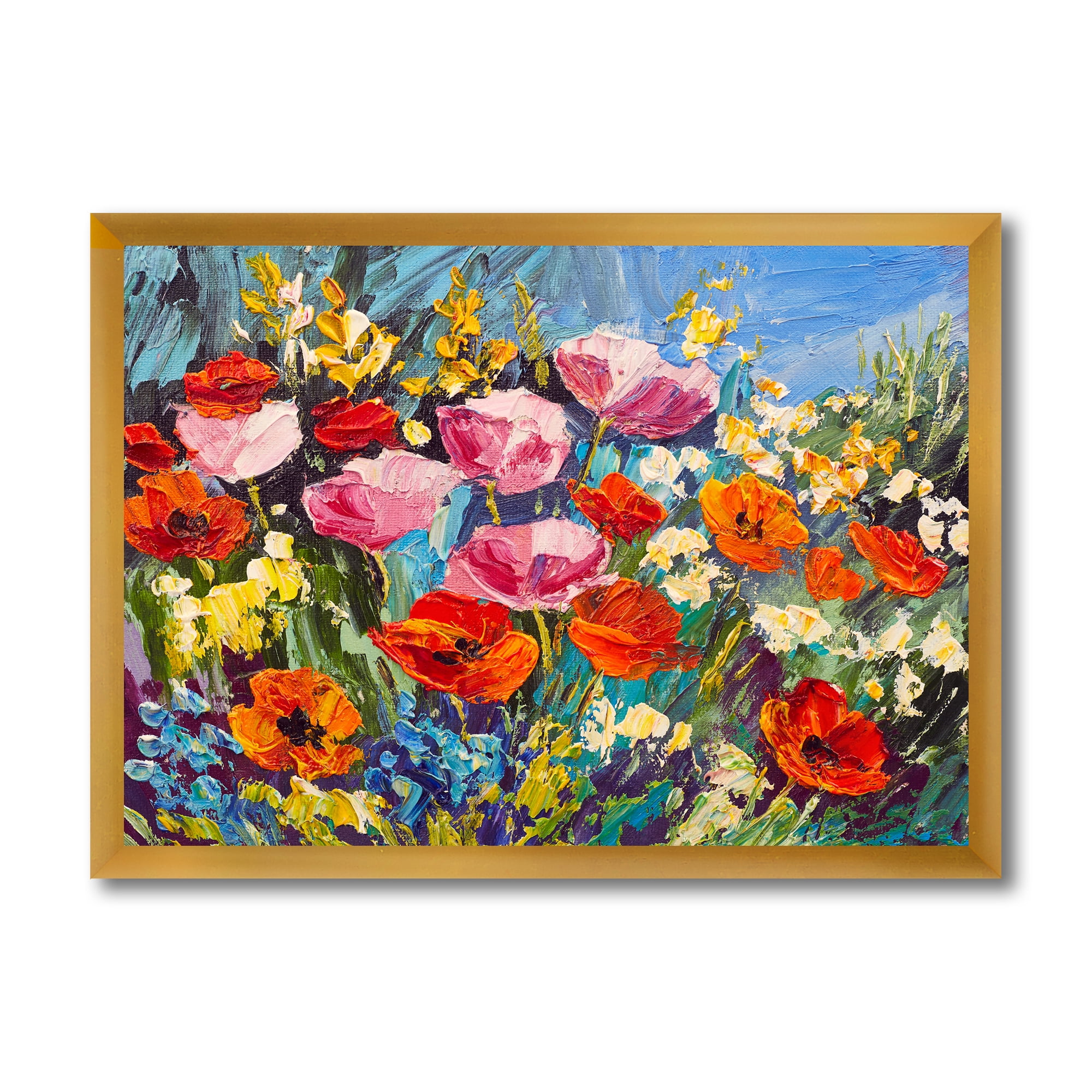 Designart 'Colorful Spring Poppies In Field' Traditional Framed Art Print