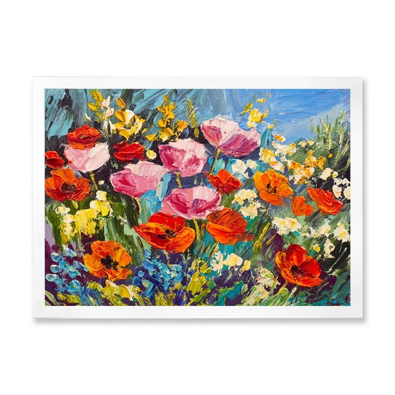 Designart 'Colorful Spring Poppies In Field' Traditional Framed Art Print