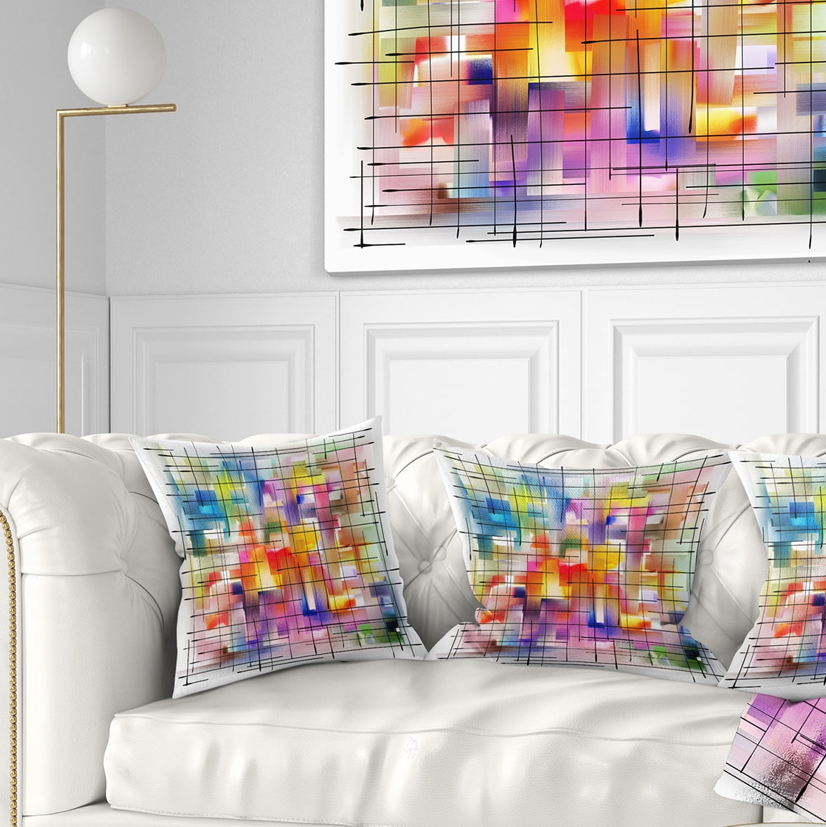 Designart Colorful Stain Design with Grid - Abstract Throw Pillow - 18x18