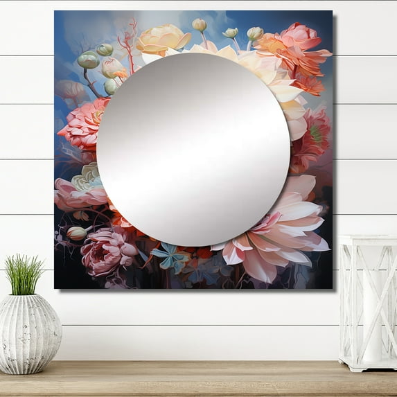 Designart "Colorful Succulent love expression I" Floral & Botanical Multi-Color Large Square Mirror - Square Bedroom Mirror Printed Wall Decor - Traditional Square Printed Wall Mirror Art