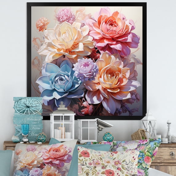 Designart "Colorful Succulent love expression II" Floral Floater Framed Canvas Art Print