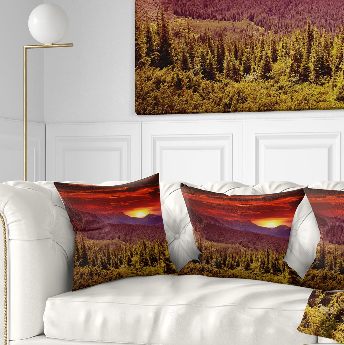 Designart Colorful Sunrise Over Mountains - Landscape Photography Throw Pillow - 16x16