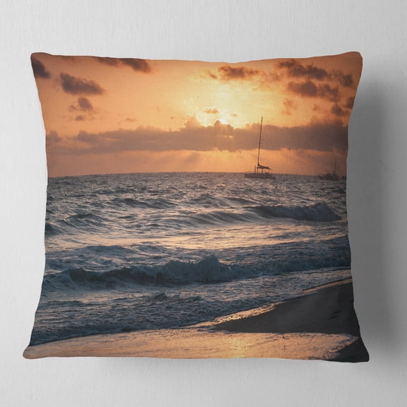 Designart Colorful Sunrise over Atlantic Ocean - Beach Photo Throw Pillow - 16x16