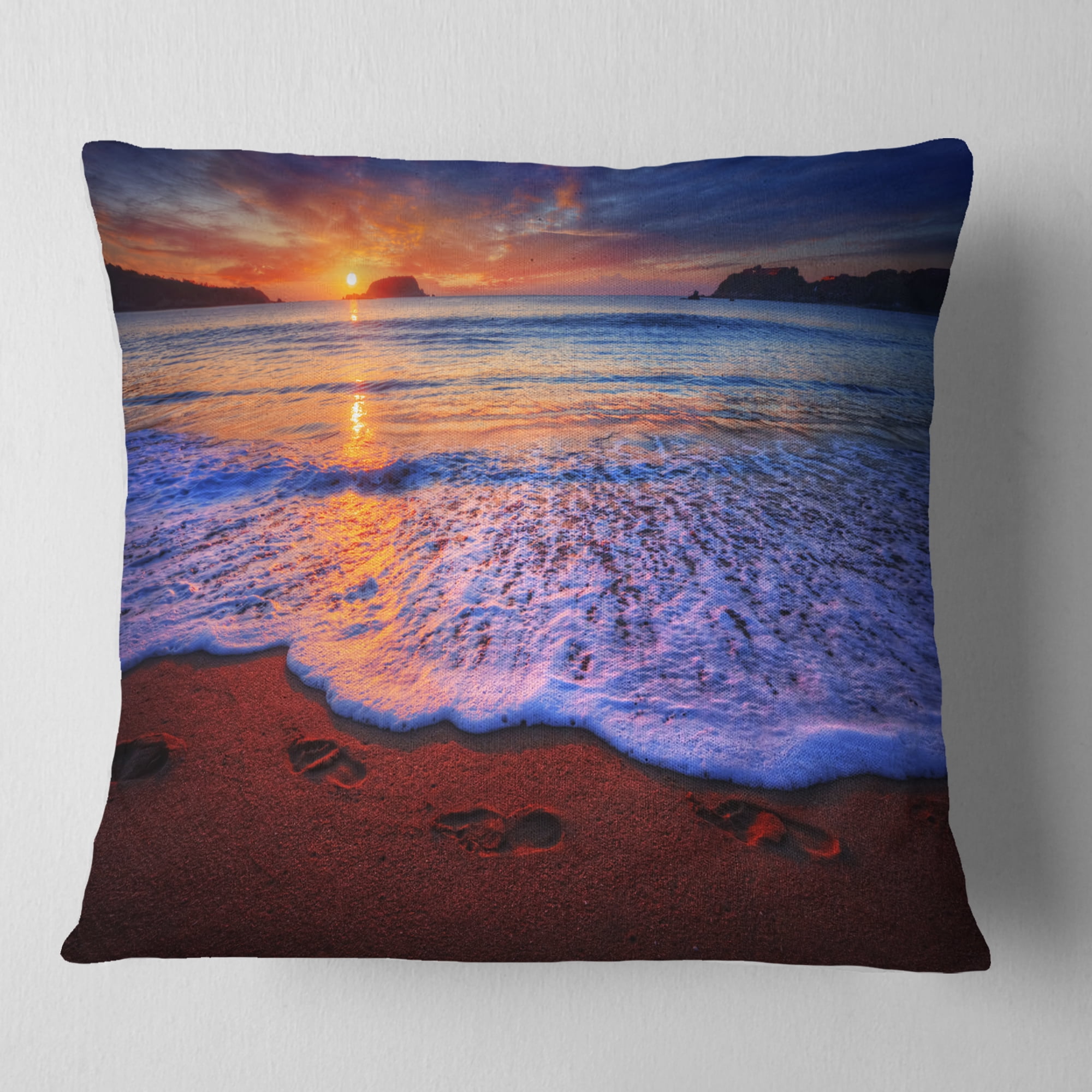 Designart Colorful Sunset Over Beautiful Shore - Seashore Throw Pillow - 18x18