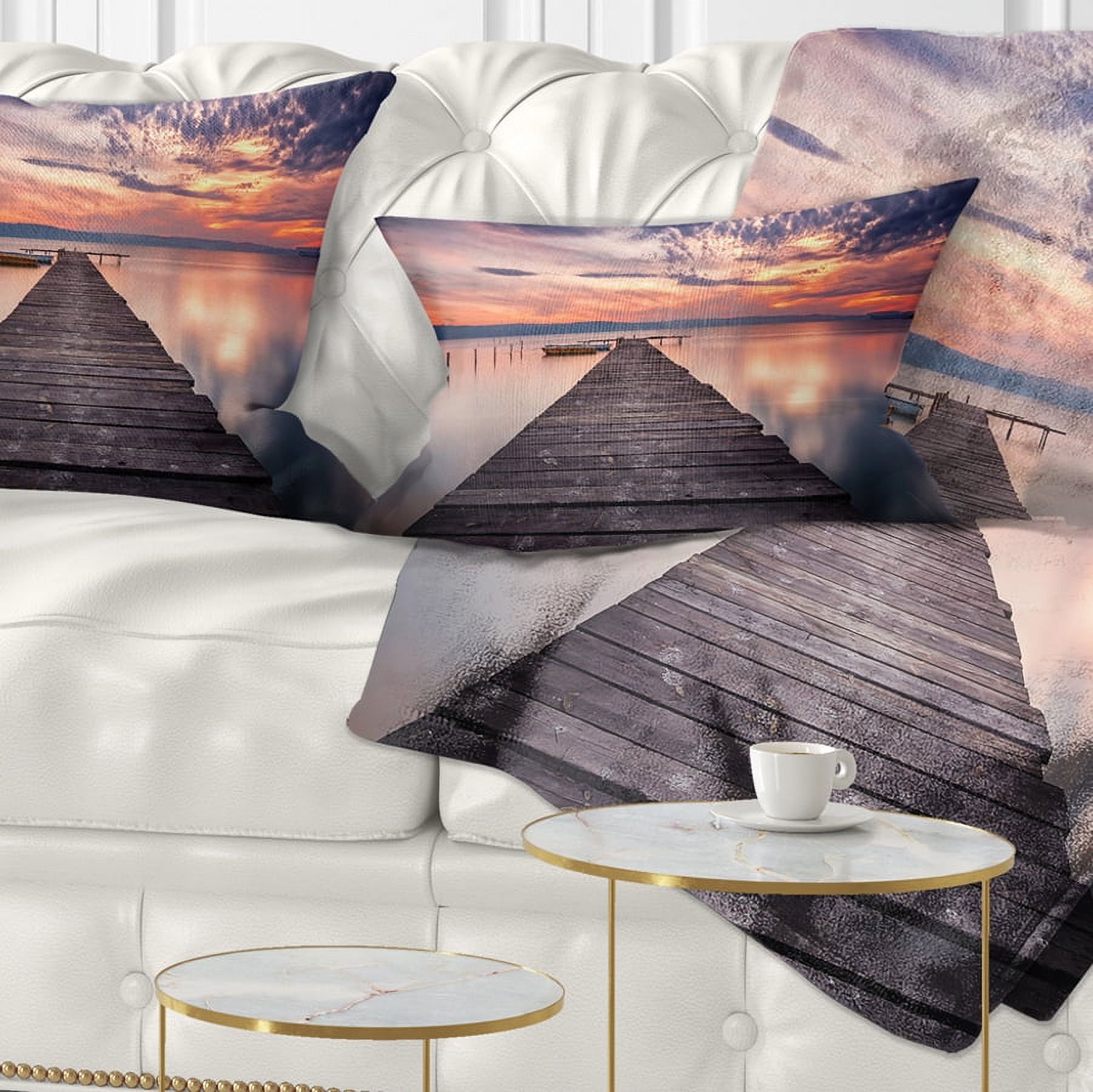 Designart Colorful Sunset Over Lake - Landscape Photography Throw Pillow - 12x20