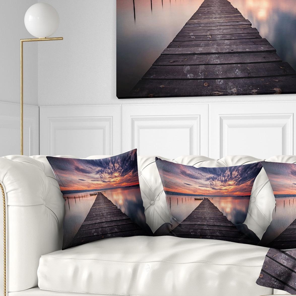 Designart Colorful Sunset Over Lake - Landscape Photography Throw Pillow - 16x16