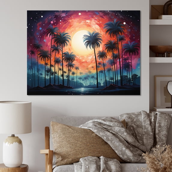 Designart "Colorful Sunset Palm Trees in Serene Beauty II" Palm Trees Wall Decor