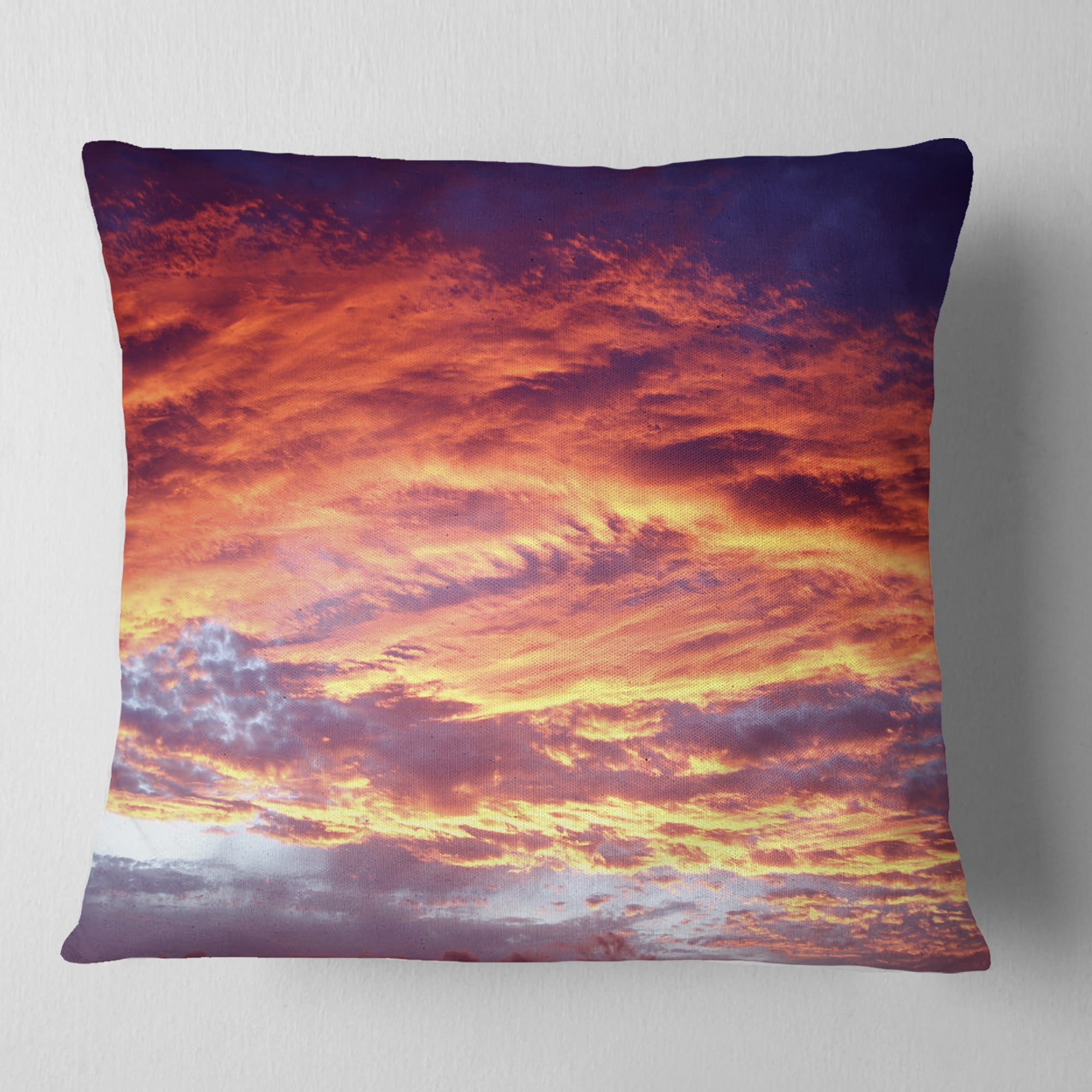 Designart Colorful Sunset Skies with Clouds - Landscape Printed Throw Pillow - 18x18