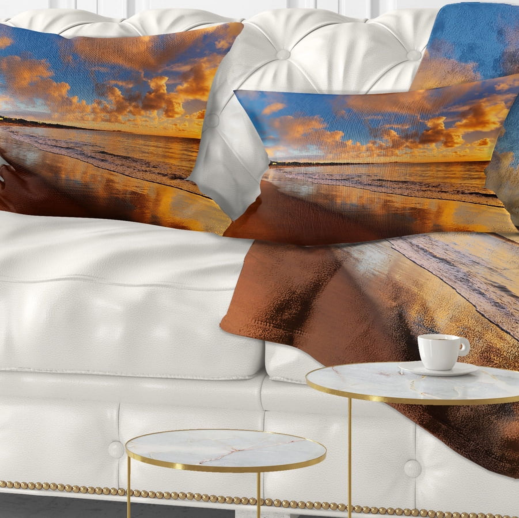 Designart Colorful Sunset on the Beach - Landscape Printed Throw Pillow - 12x20