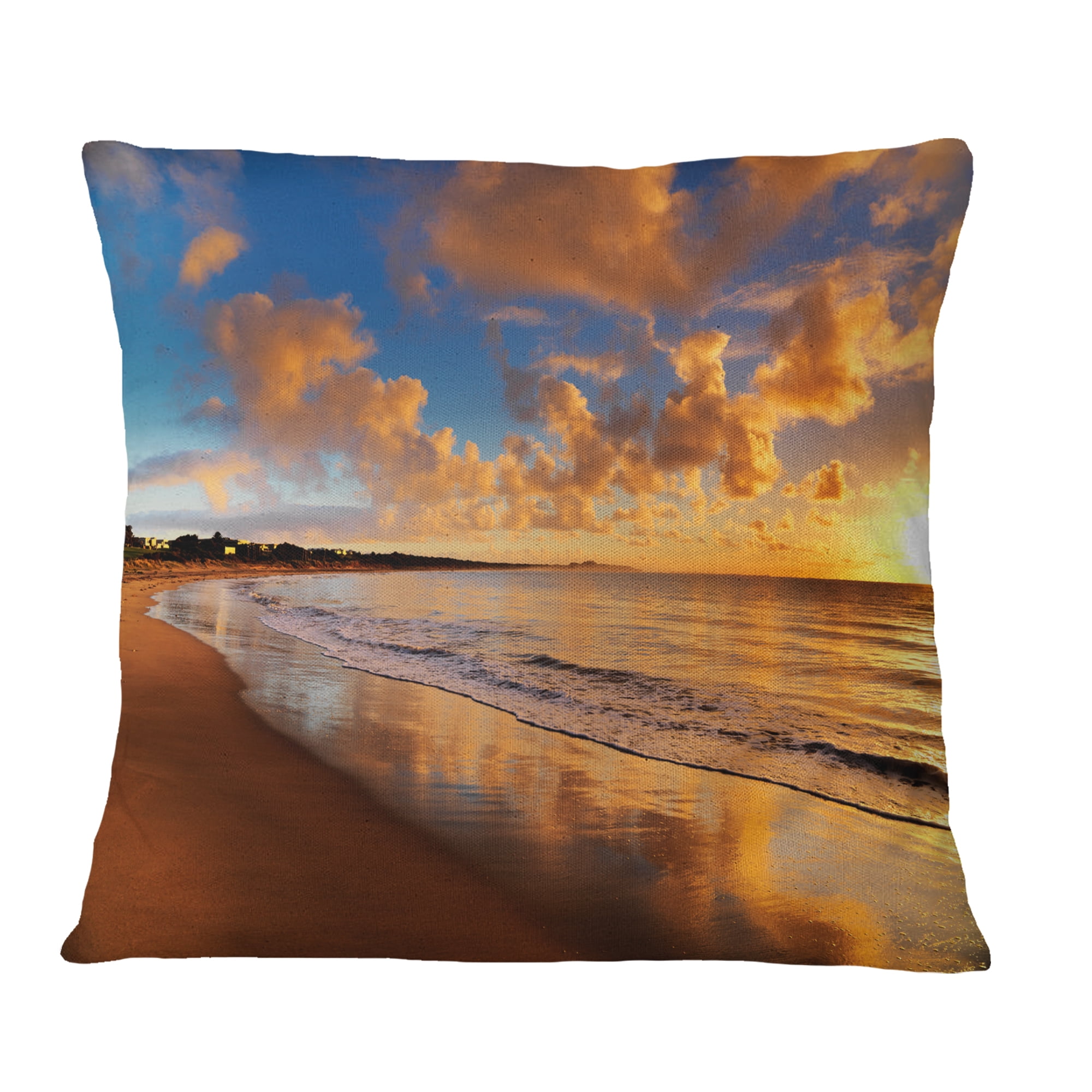 Designart Colorful Sunset on the Beach - Landscape Printed Throw Pillow - 16x16