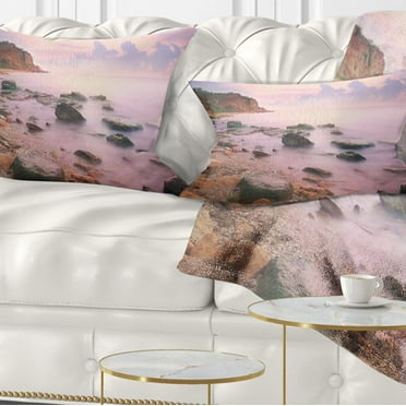 Designart Colorful Sunset over the Sea - Seashore Throw Pillow - 12x20