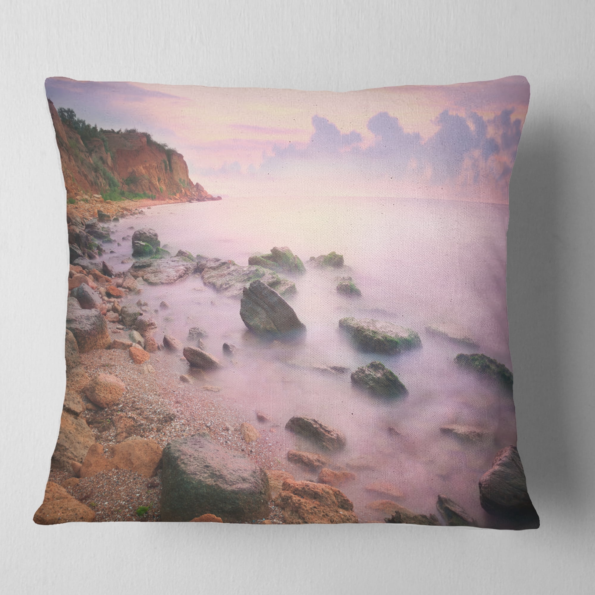 Designart Colorful Sunset over the Sea - Seashore Throw Pillow - 18x18