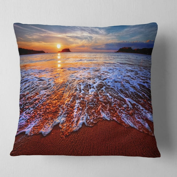 Designart Colorful Sunset with Bright Waters - Seashore Throw Pillow - 18x18