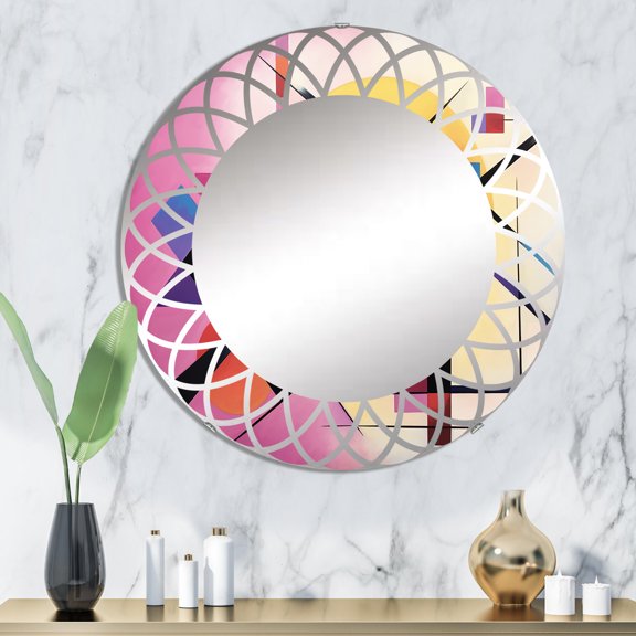 Designart "Colorful Suprematism quintessence Of Pure III" Abstract Suprematism Round Wall Mirror - Modern Oval Printed Decorative Oversized Mirror - Multiple Color Options
