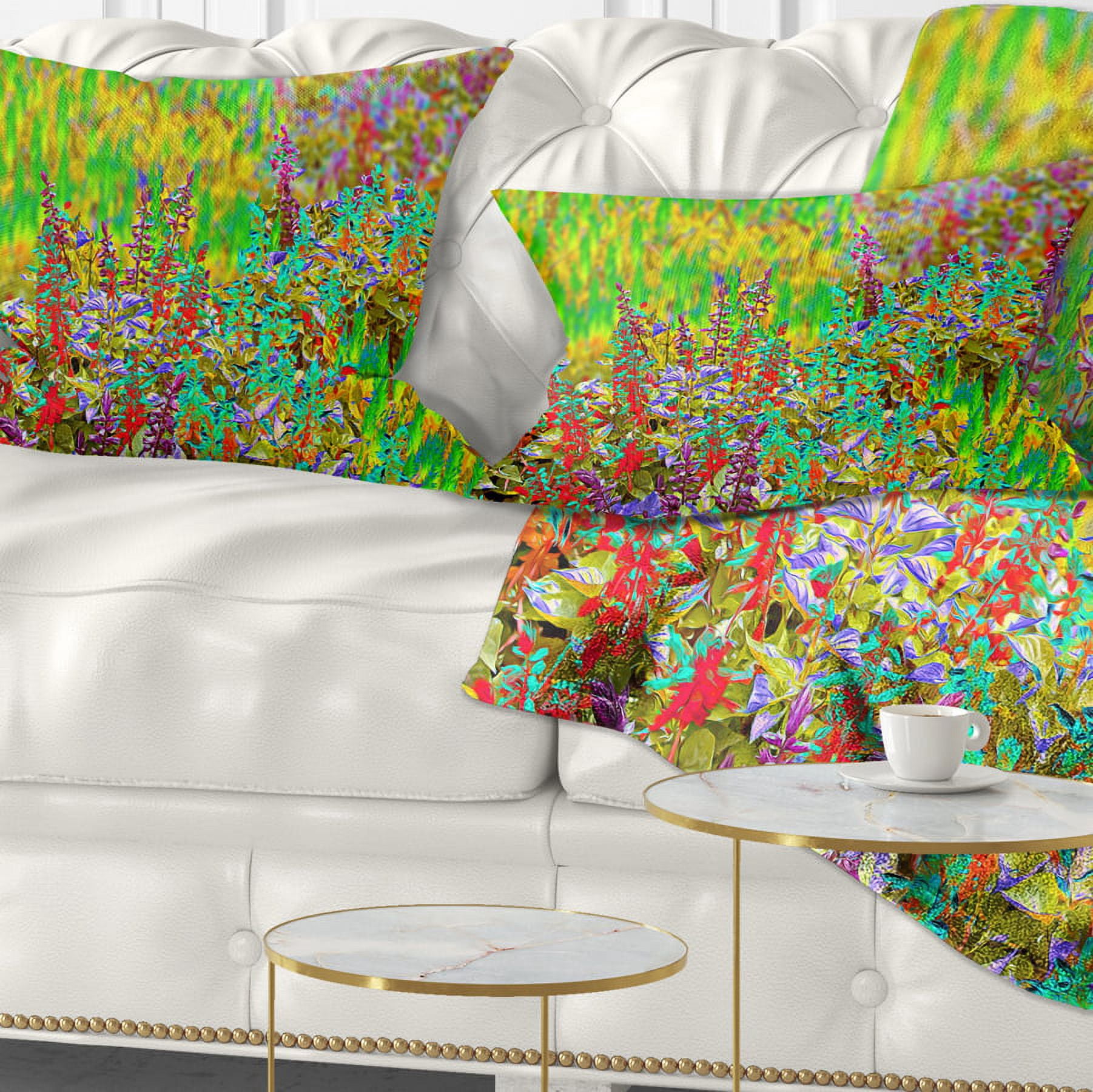 Designart Colorful Textured Flowerbed - Floral Throw Pillow - 12x20