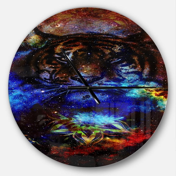 Designart Colorful Tiger Collage 23" x 23" Analog Round Modern Wall Clock, CLM8200-C23