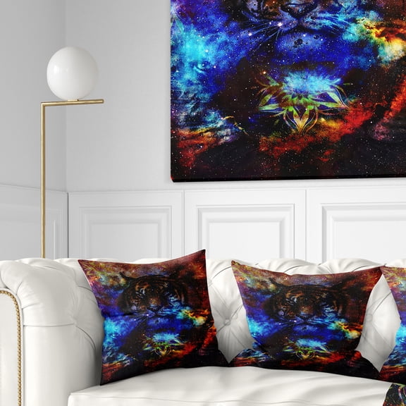 Designart Colorful Tiger Collage - Animal Throw Pillow - 18x18