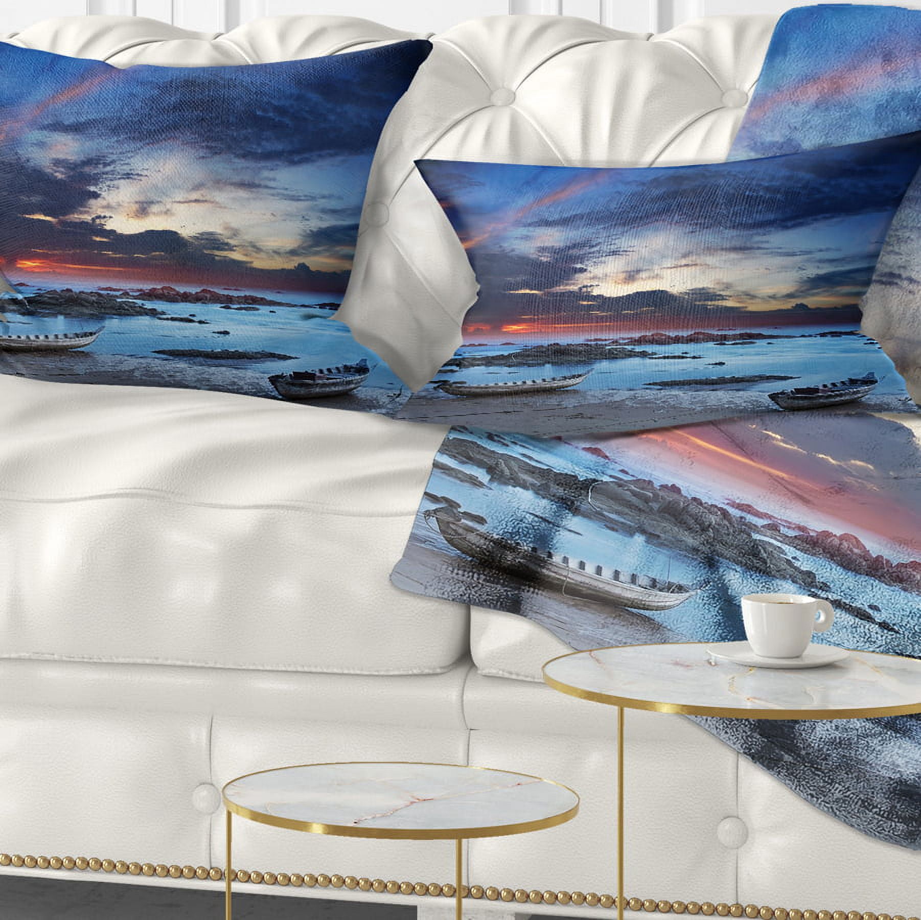 Designart Colorful Traditional Asian Boats - Landscape Printed Throw Pillow - 12x20