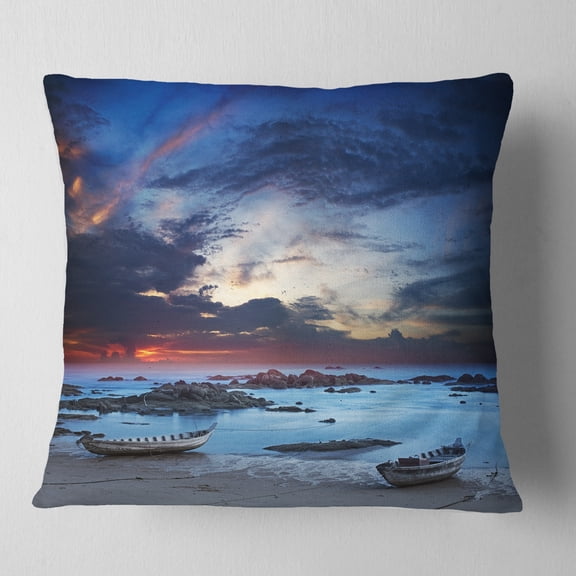 Designart Colorful Traditional Asian Boats - Landscape Printed Throw Pillow - 16x16