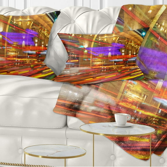 Designart Colorful Traffic Trails in City - Cityscape Photo Throw Pillow - 12x20