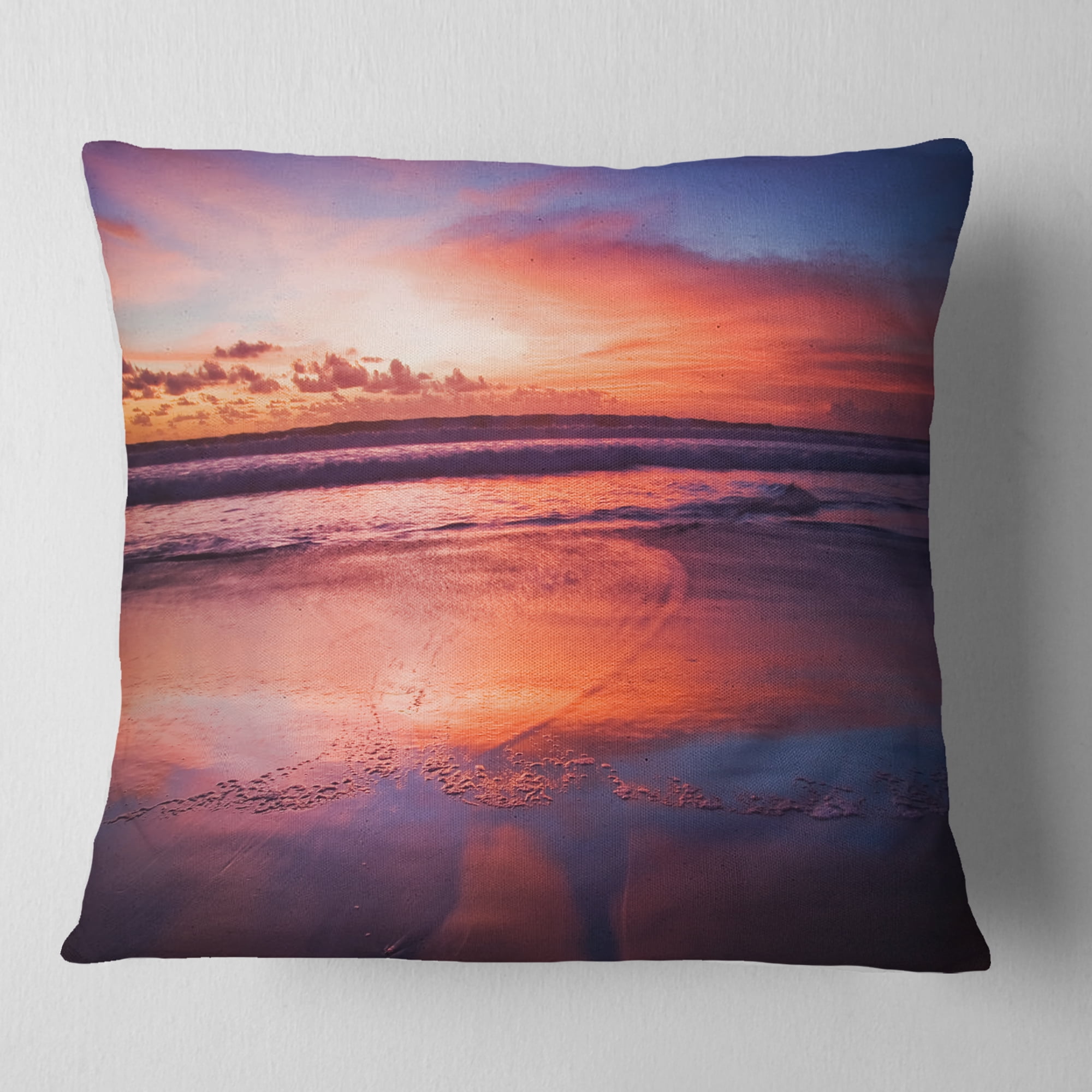 Designart Colorful Tropical Beach with Clouds - Seascape Throw Pillow - 18x18