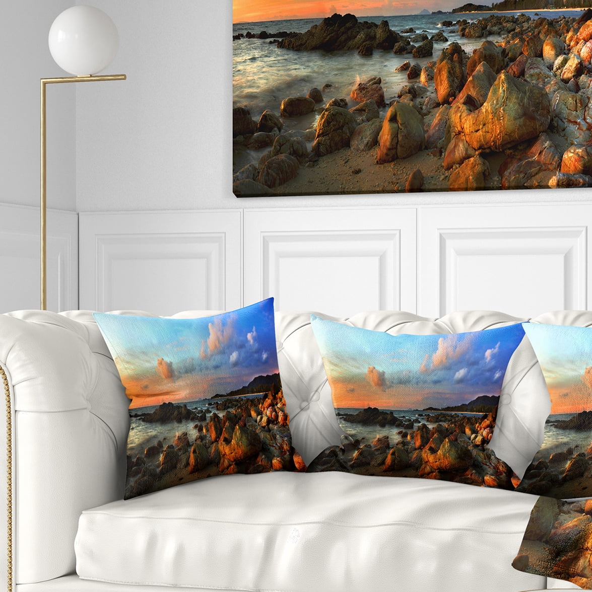 Designart Colorful Tropical Sunset - Photography Throw Pillow - 16x16