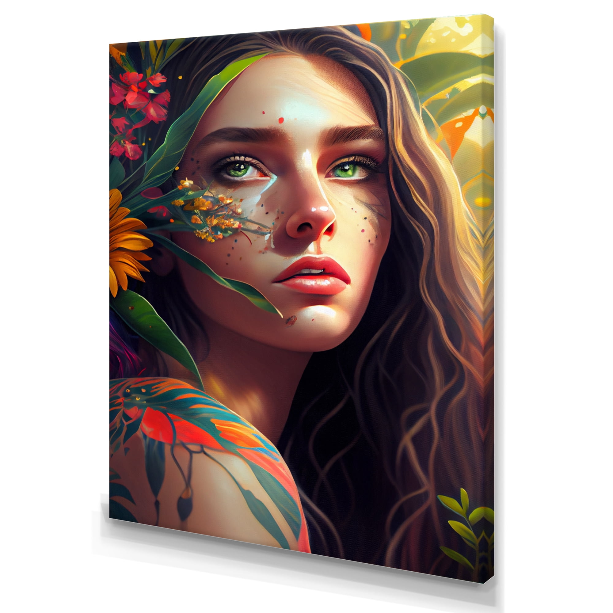 Designart Colorful Tropical Woman Portrait I Canvas Wall Art